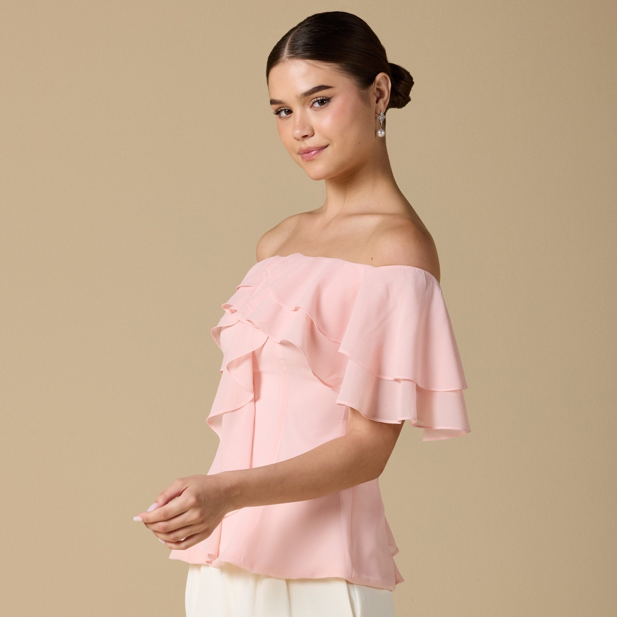 Ruffled Off - shoulder Chiffon Top - shopaleena