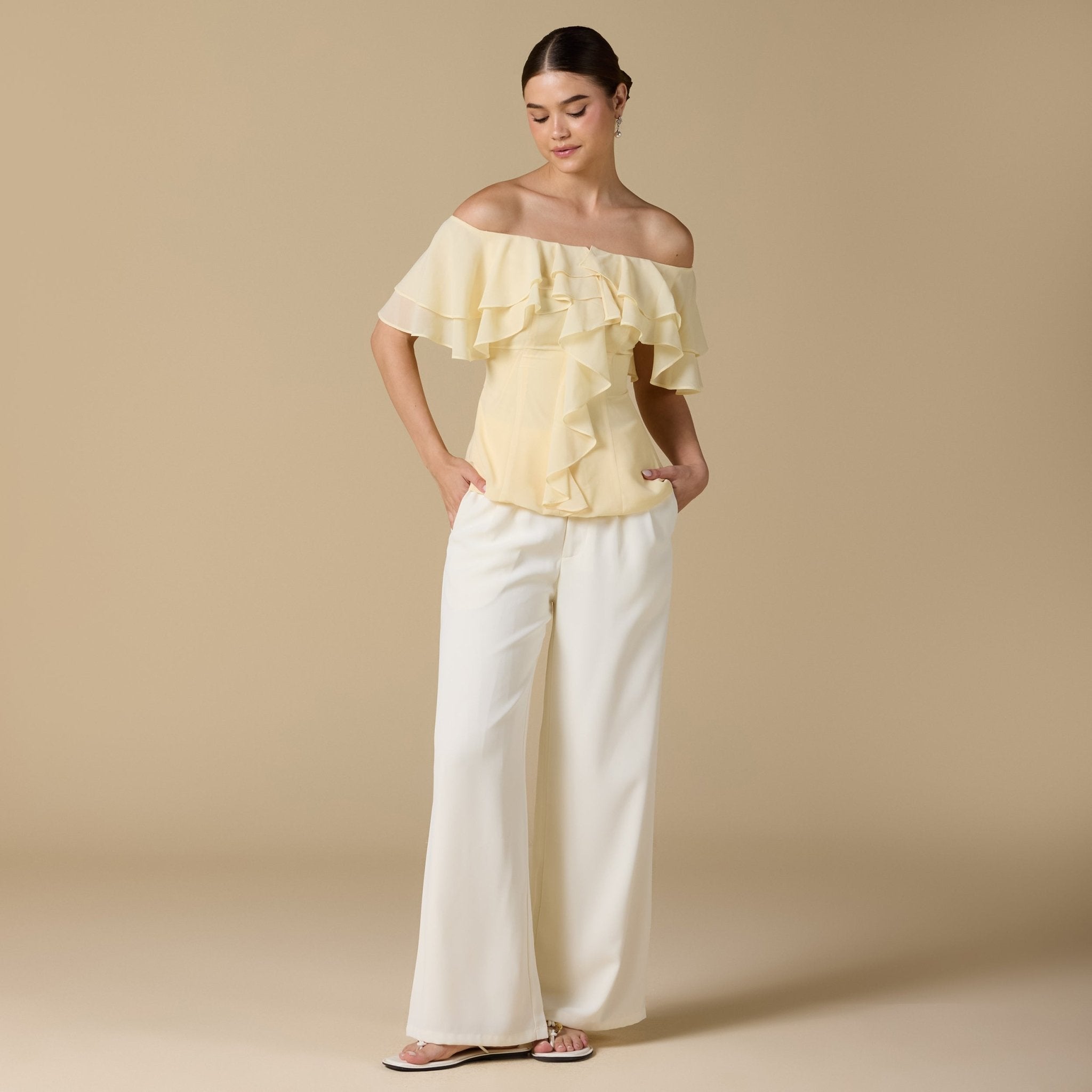 Ruffled Off - shoulder Chiffon Top - shopaleena