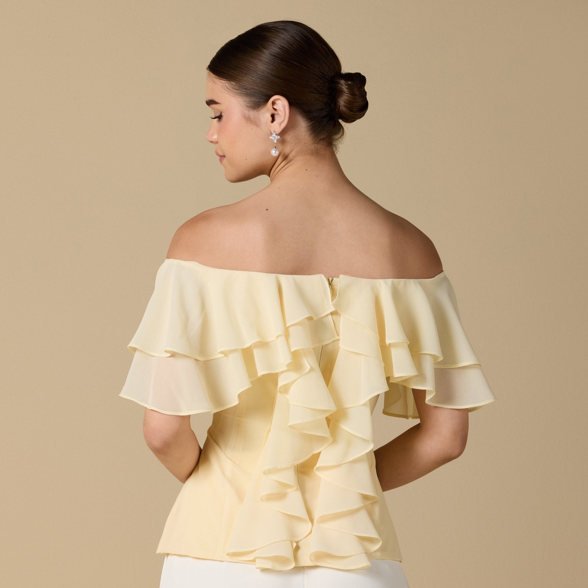 Ruffled Off - shoulder Chiffon Top - shopaleena