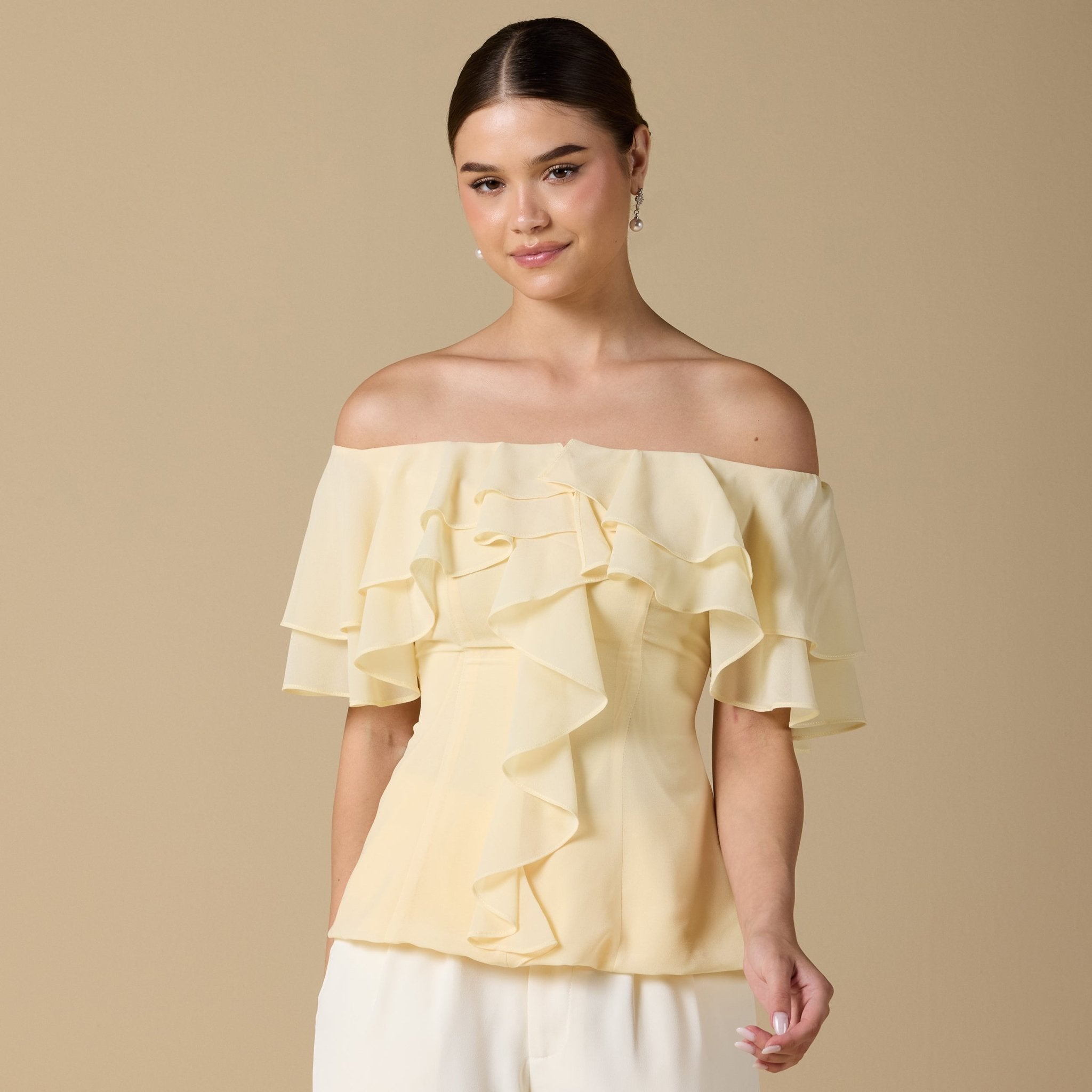 Ruffled Off - shoulder Chiffon Top - shopaleena