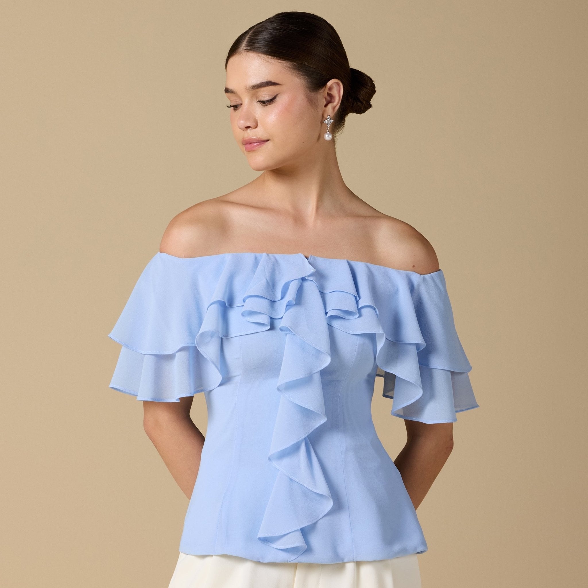 Ruffled Off - shoulder Chiffon Top - shopaleena