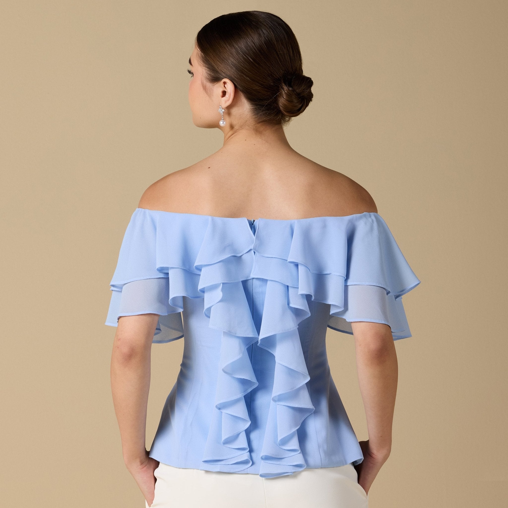 Ruffled Off - shoulder Chiffon Top - shopaleena