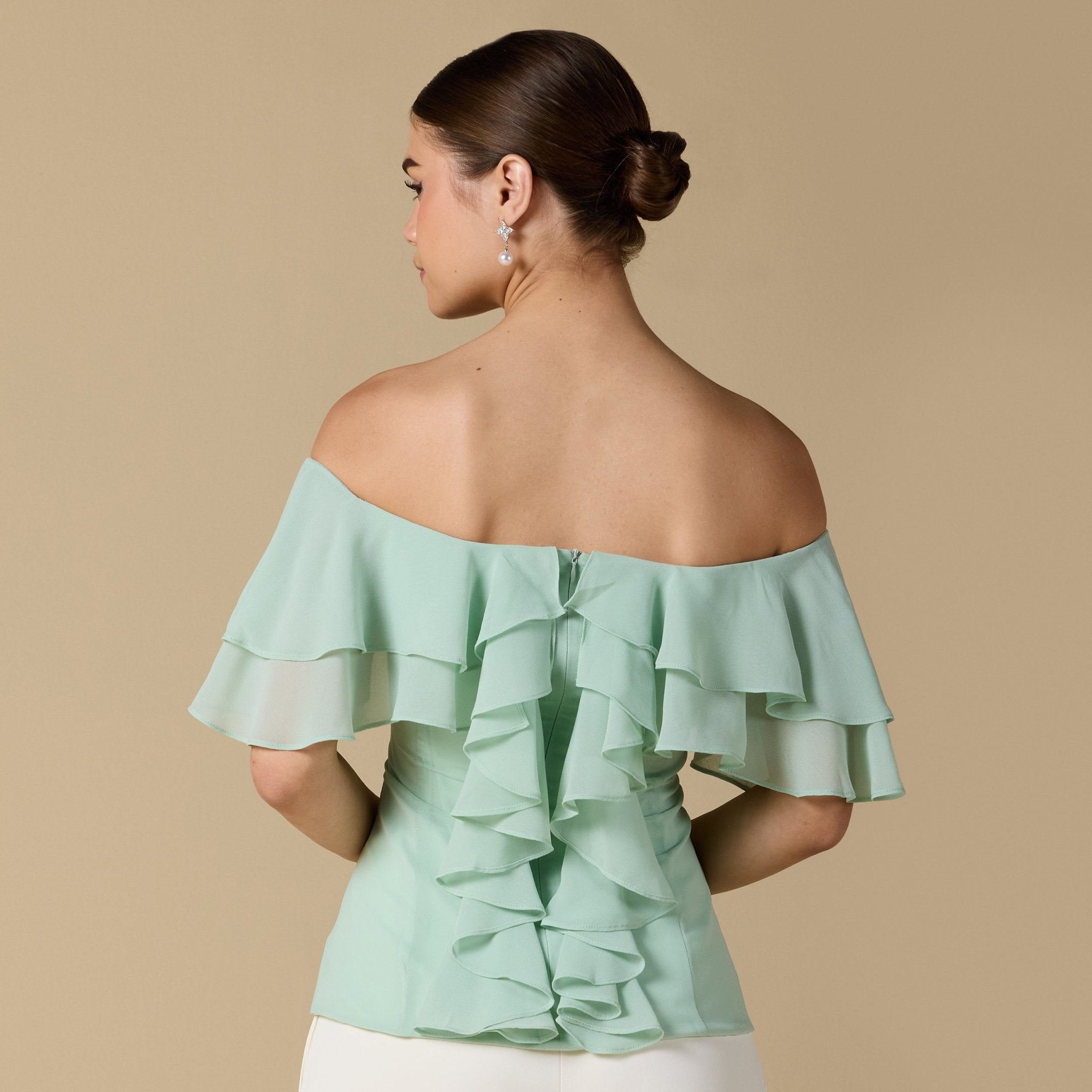 Ruffled Off - shoulder Chiffon Top - shopaleena