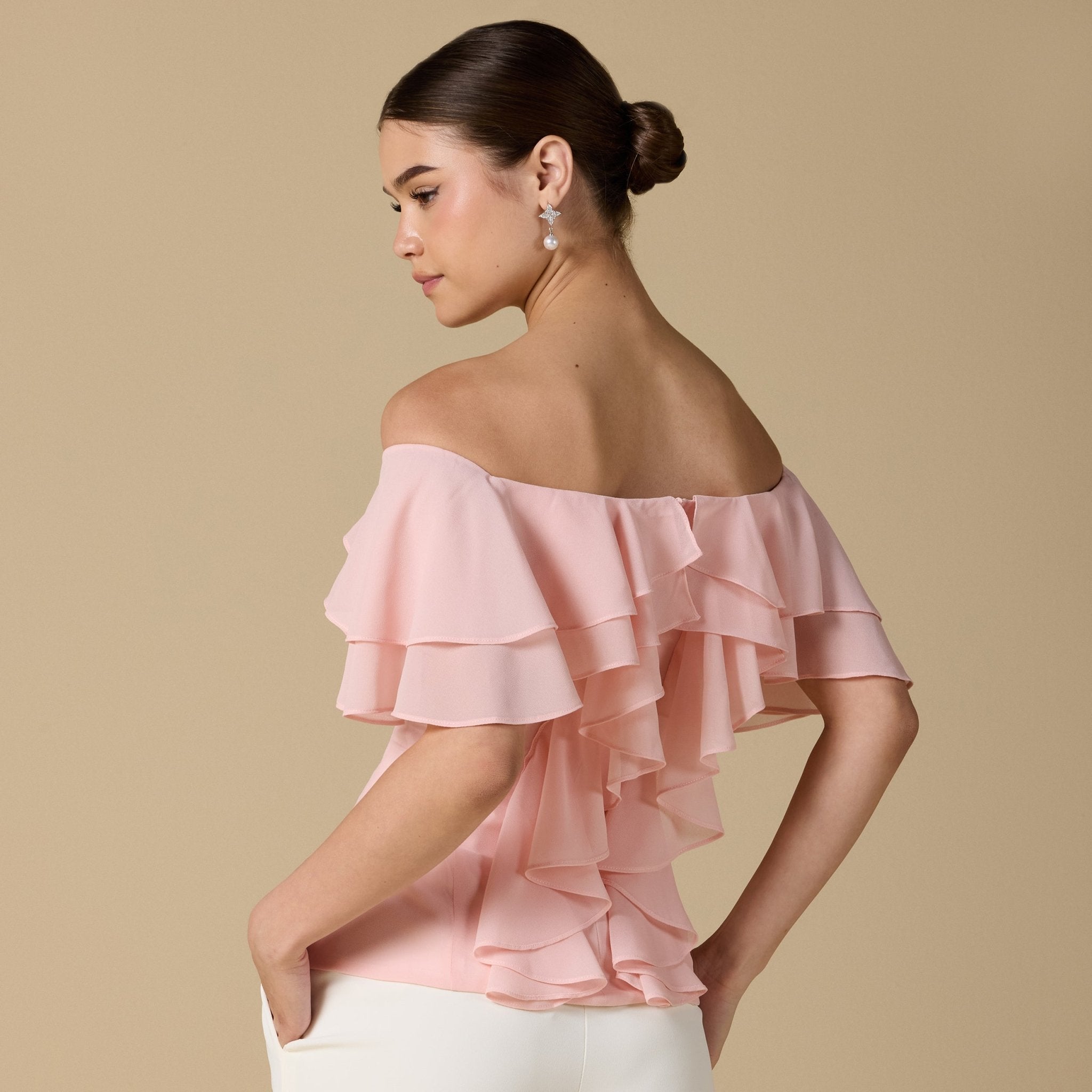 Ruffled Off - shoulder Chiffon Top - shopaleena