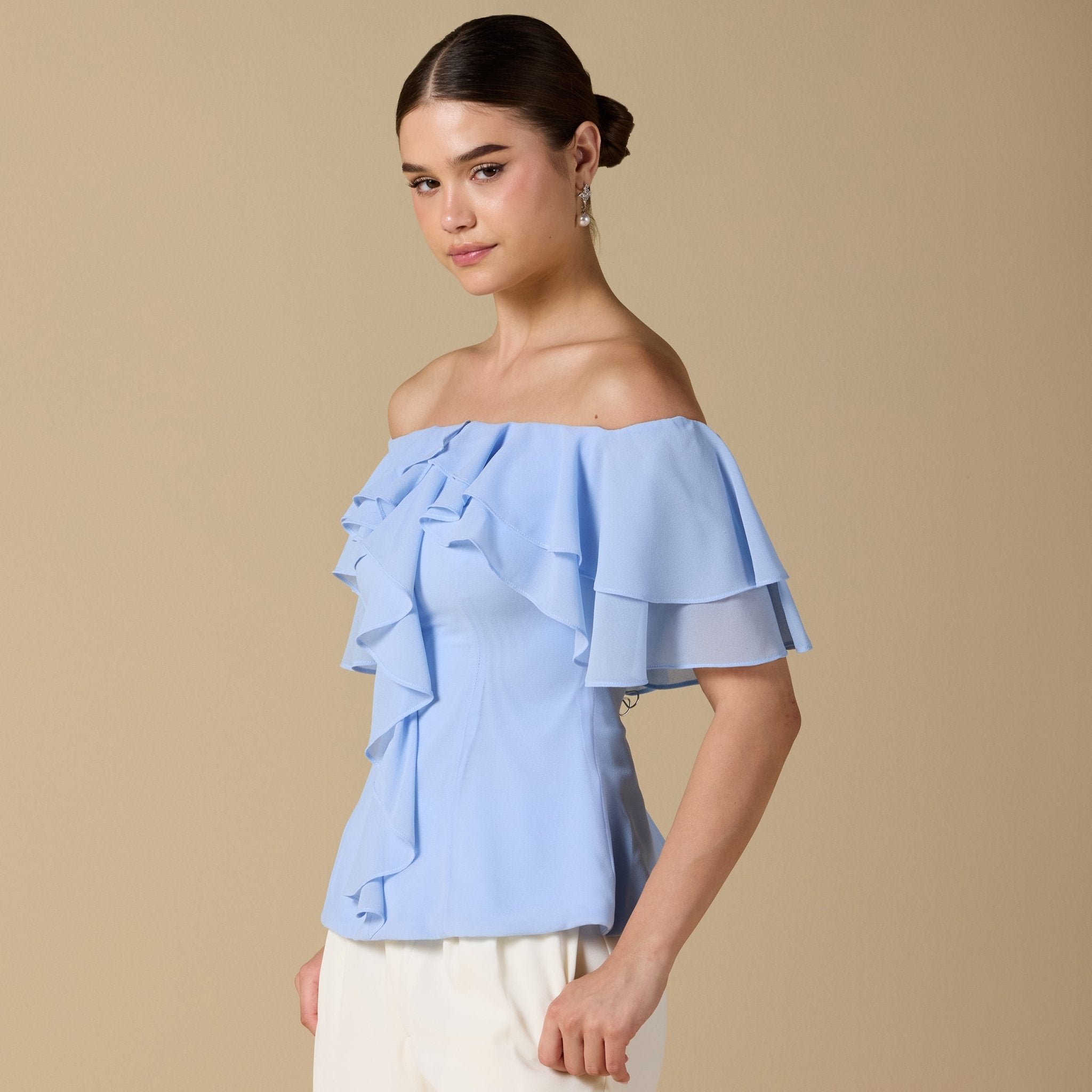 Ruffled Off - shoulder Chiffon Top - shopaleena