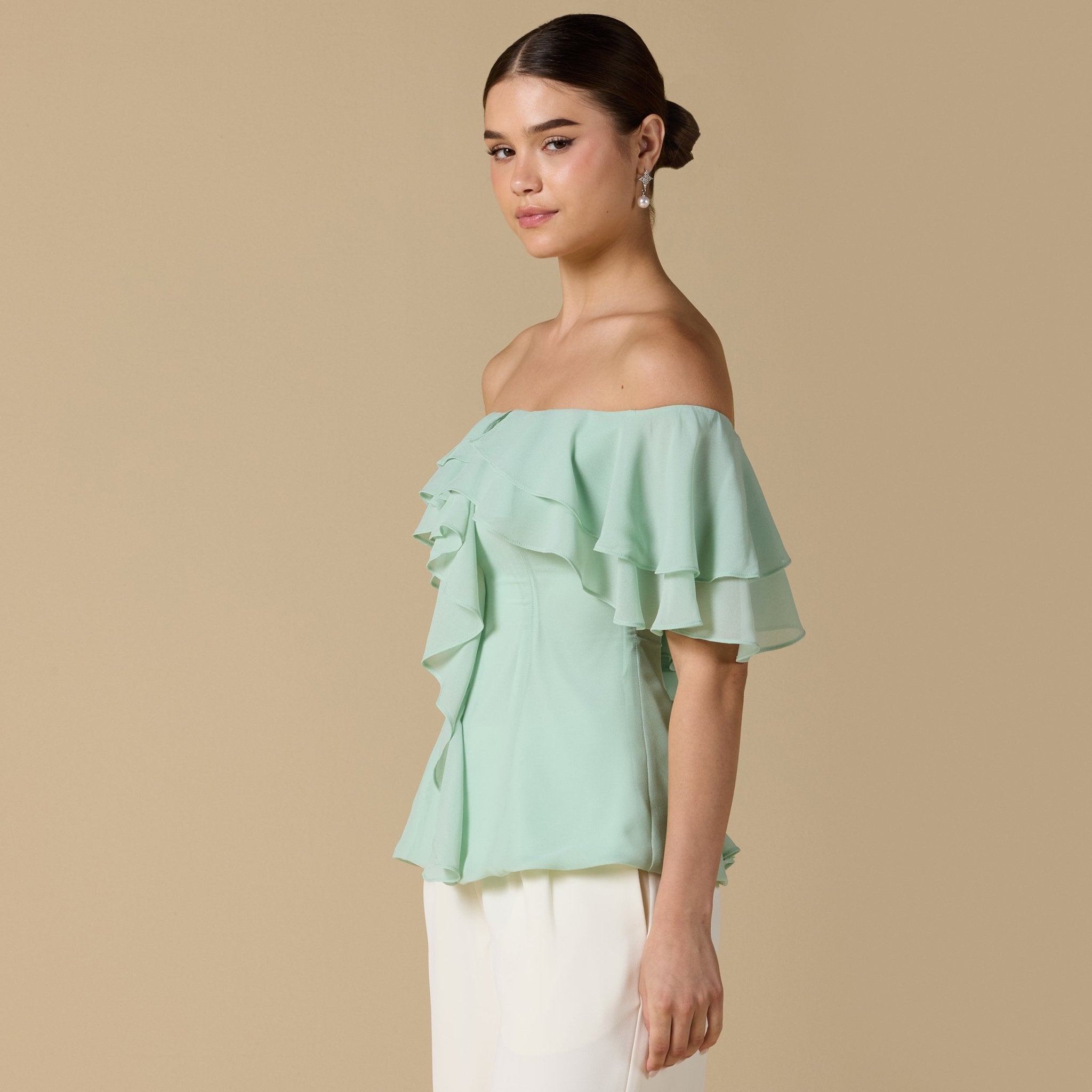 Ruffled Off - shoulder Chiffon Top - shopaleena