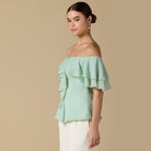 Ruffled Off - shoulder Chiffon Top - shopaleena