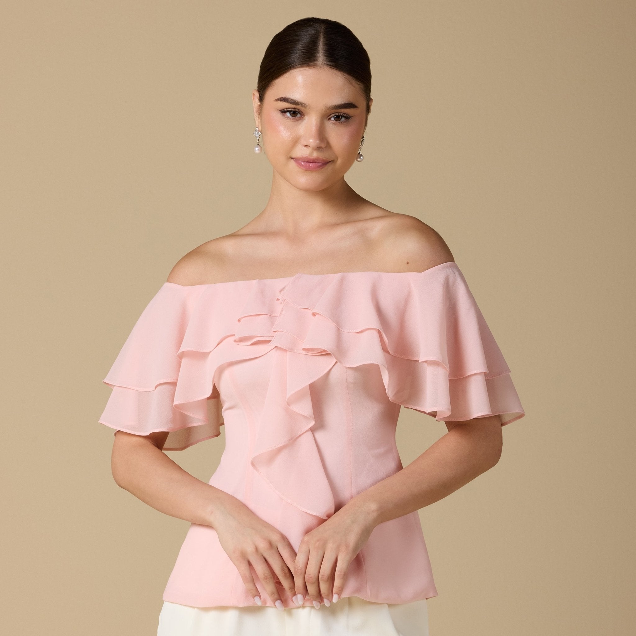 Ruffled Off - shoulder Chiffon Top - shopaleena