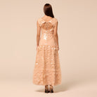Salmon Pink Embellished Boat Neck Sequin Maxi Dress - shopaleena