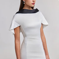 Satin Contrast Cape - Sleeve Dress with Back Tie Detail - shopaleena