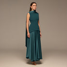 Satin & Crepe Maxi Dress with Back Scarf - shopaleena