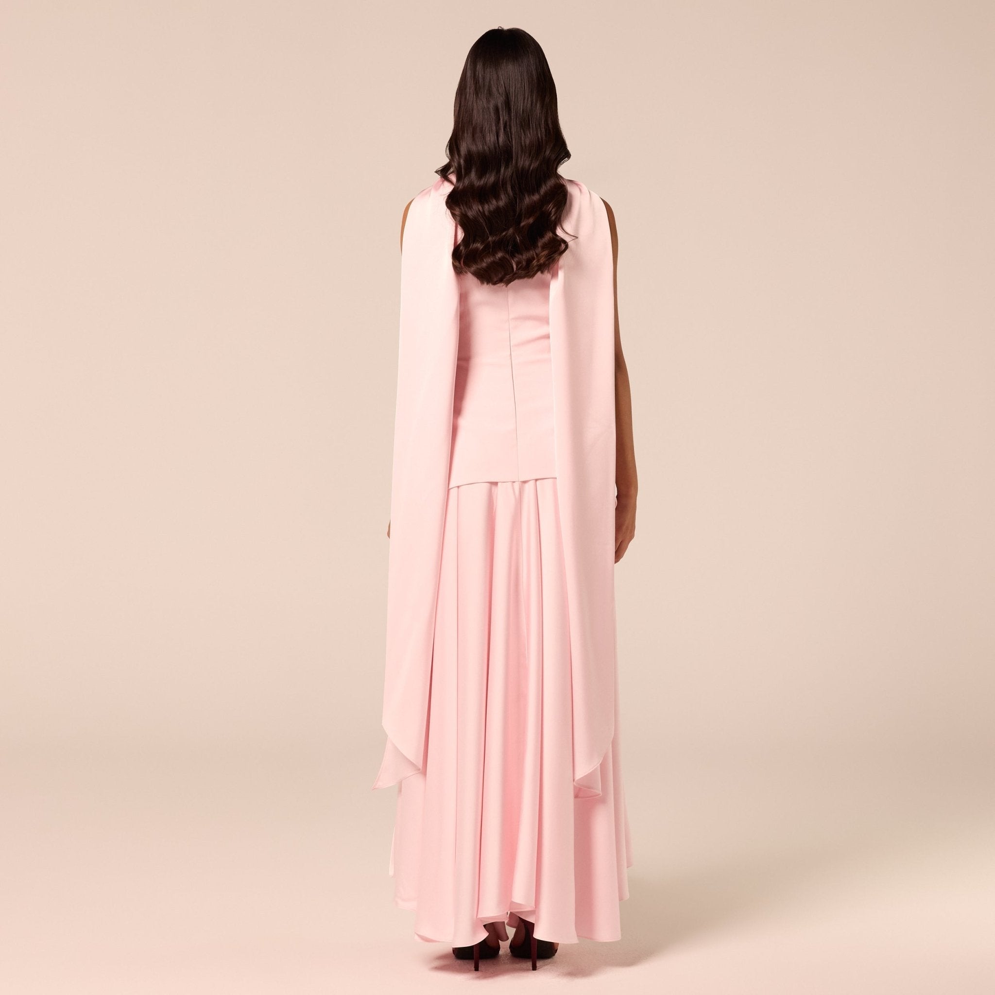 Satin & Crepe Maxi Dress with Back Scarf - shopaleena