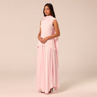 Satin & Crepe Maxi Dress with Back Scarf - shopaleena