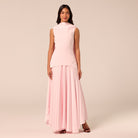 Satin & Crepe Maxi Dress with Back Scarf - shopaleena