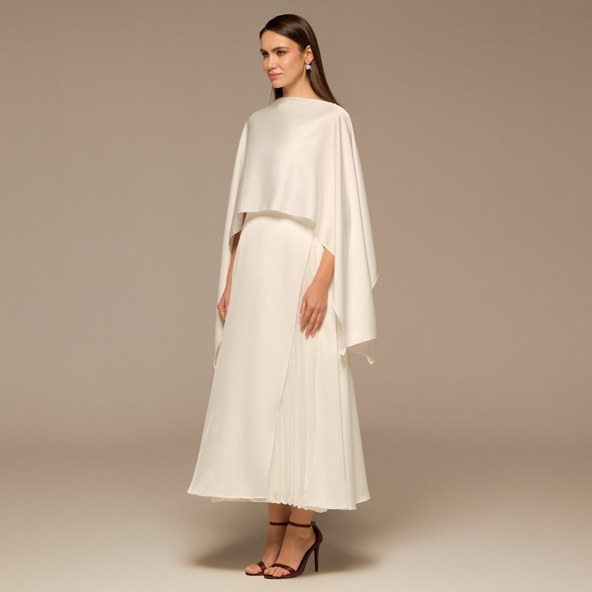 Satin Dress with Cape Sleeves - shopaleena