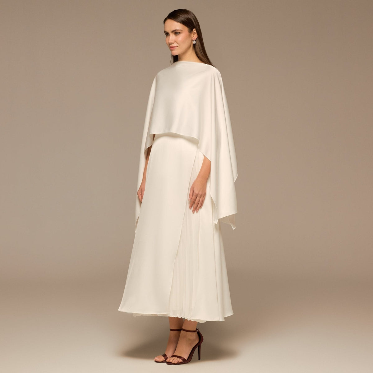Satin Dress with Cape Sleeves - shopaleena