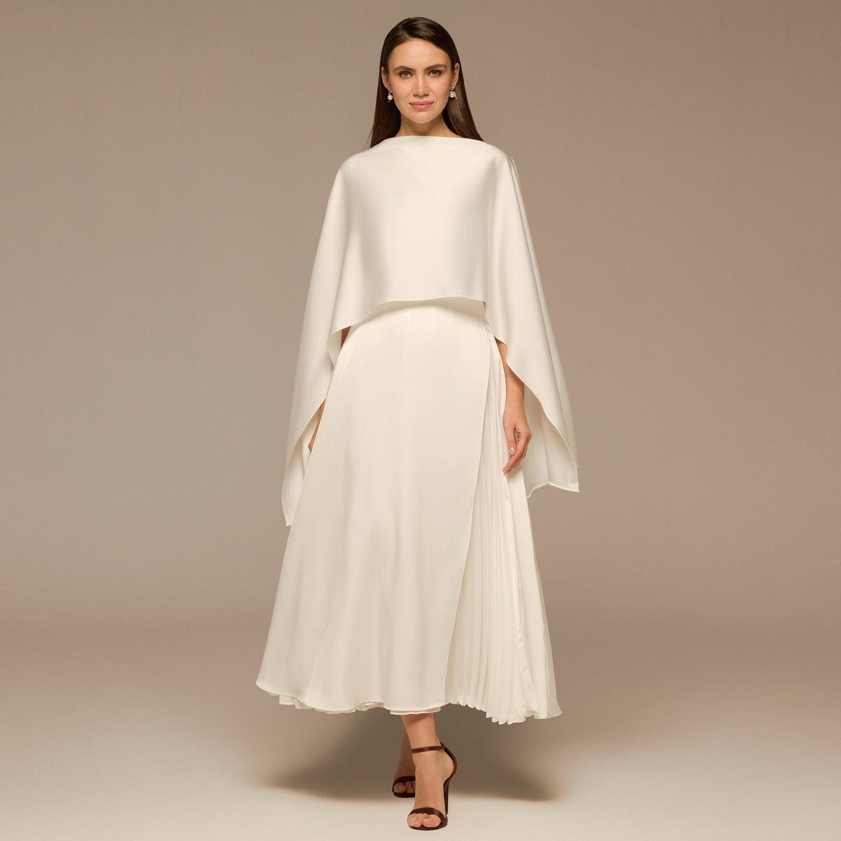 Satin Dress with Cape Sleeves - shopaleena