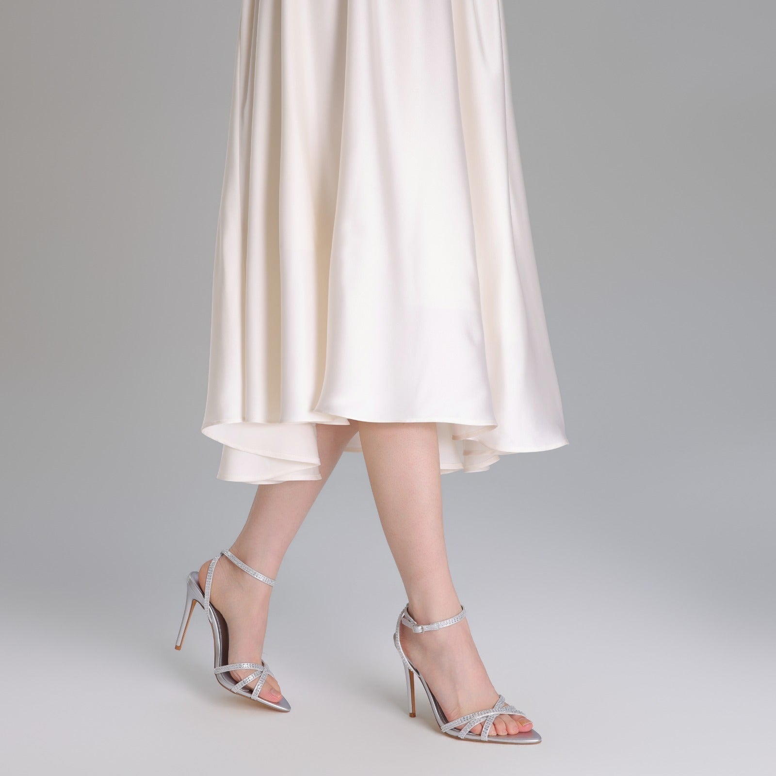Satin High Heel Sandals with Crystals - shopaleena