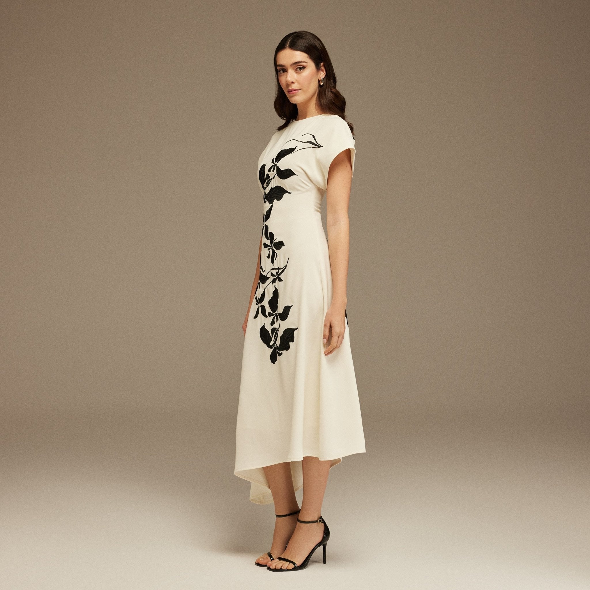 Short Sleeve Asymmetric Printed Midi Dress - shopaleena