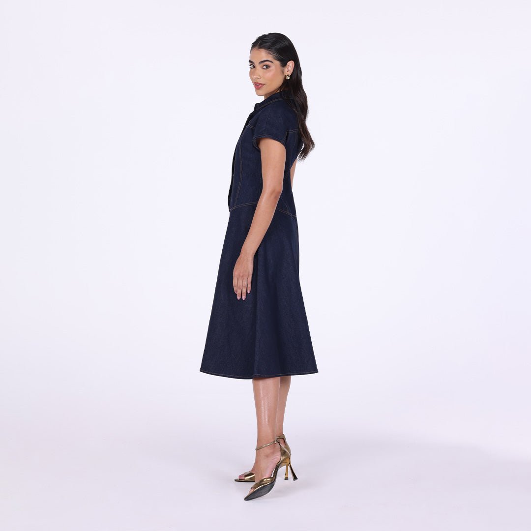 Short Sleeve Denim Dress - shopaleena
