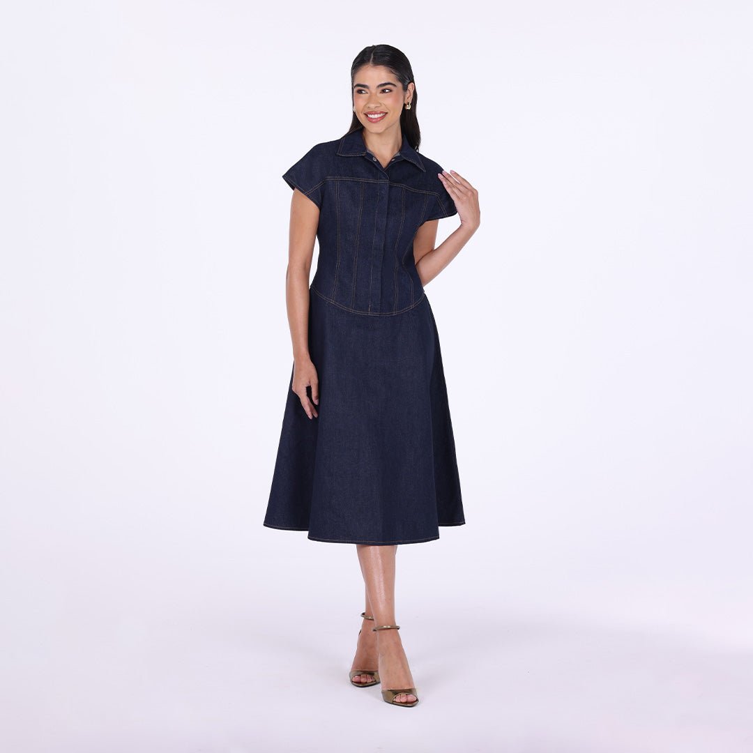Short Sleeve Denim Dress - shopaleena