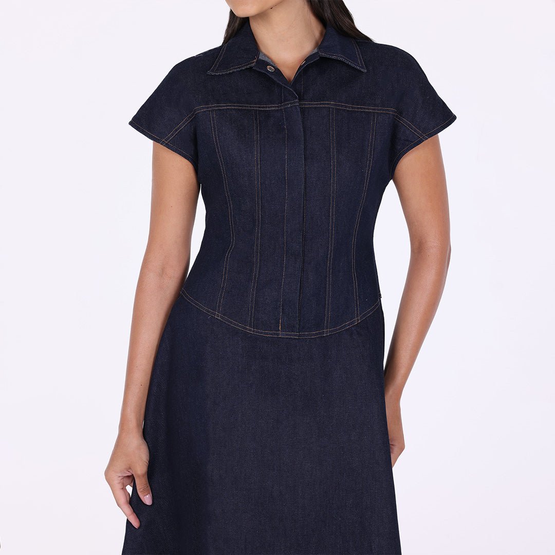 Short Sleeve Denim Dress - shopaleena