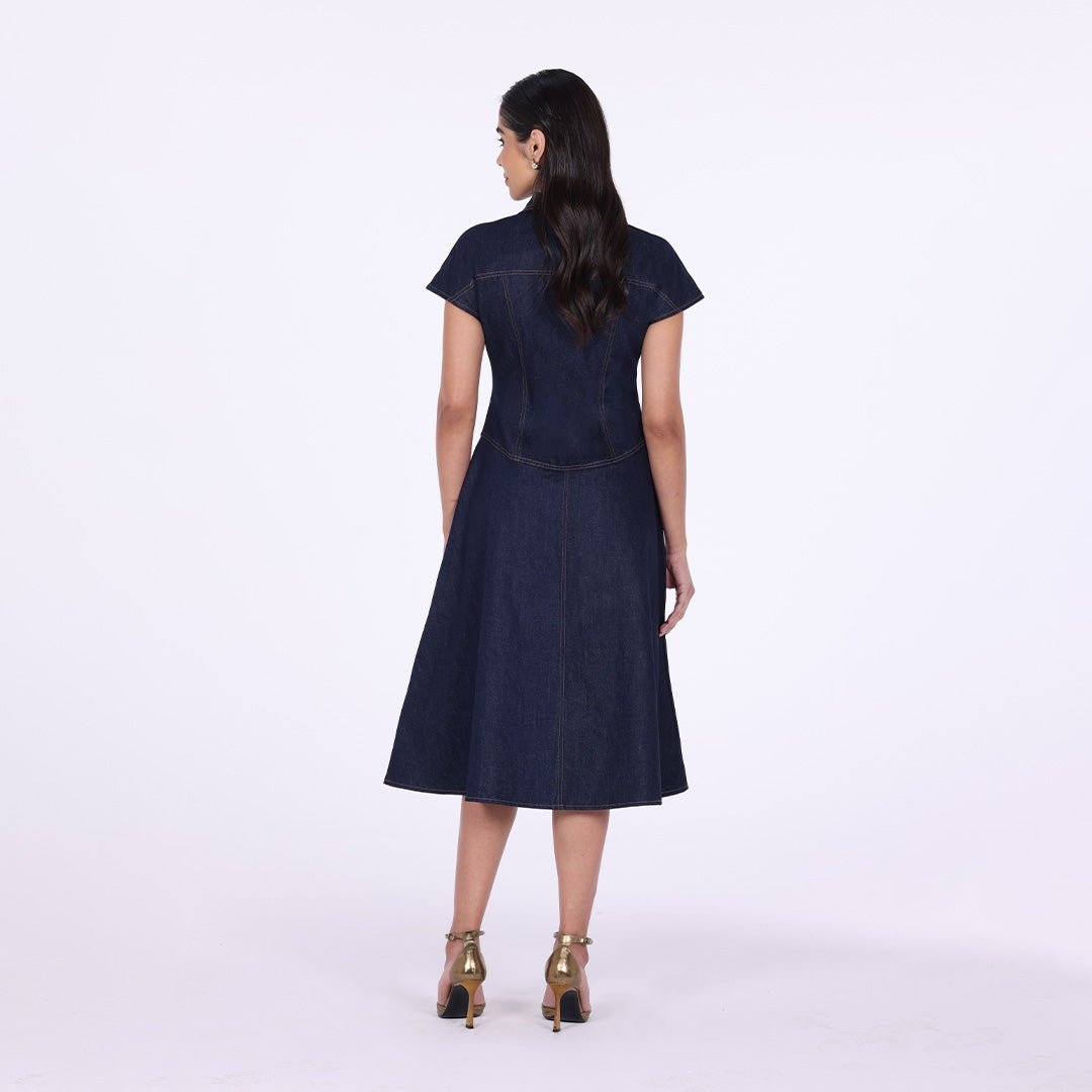 Short Sleeve Denim Dress - shopaleena