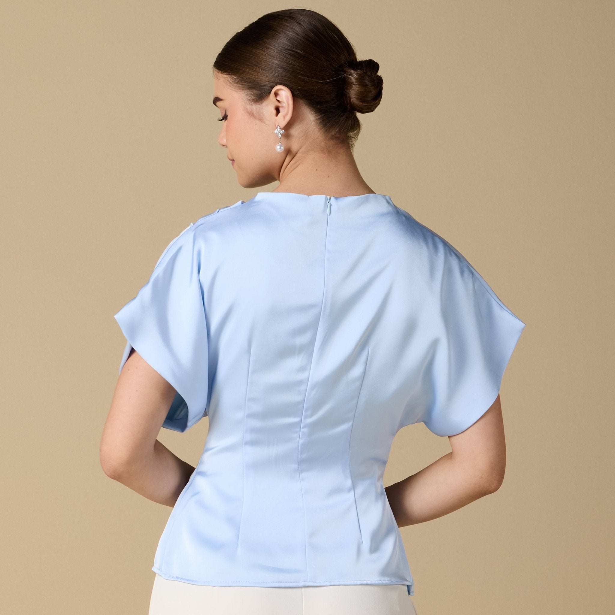 Short Sleeve Dropped Satin Top - shopaleena