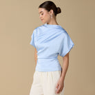 Short Sleeve Dropped Satin Top - shopaleena