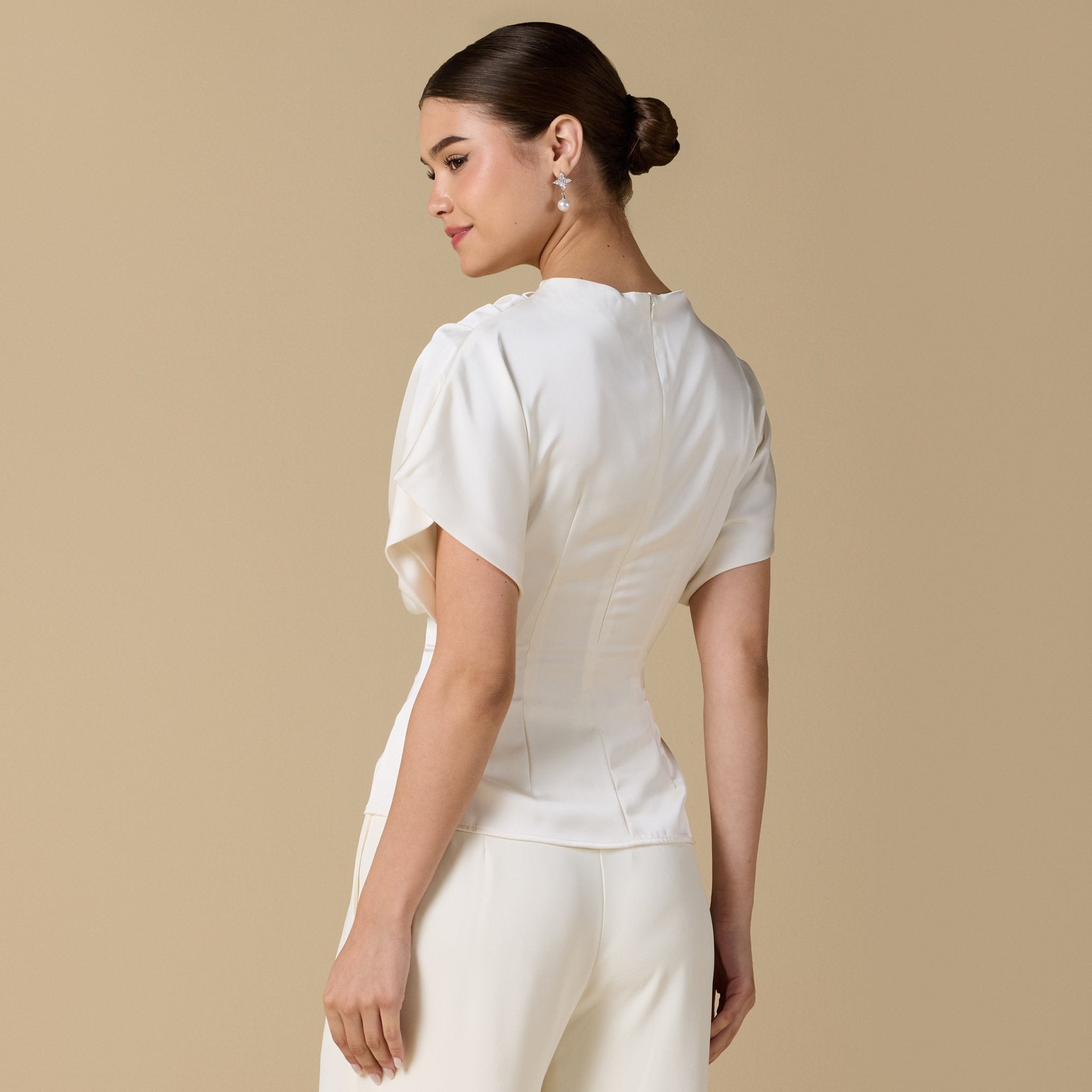 Short Sleeve Dropped Satin Top - shopaleena