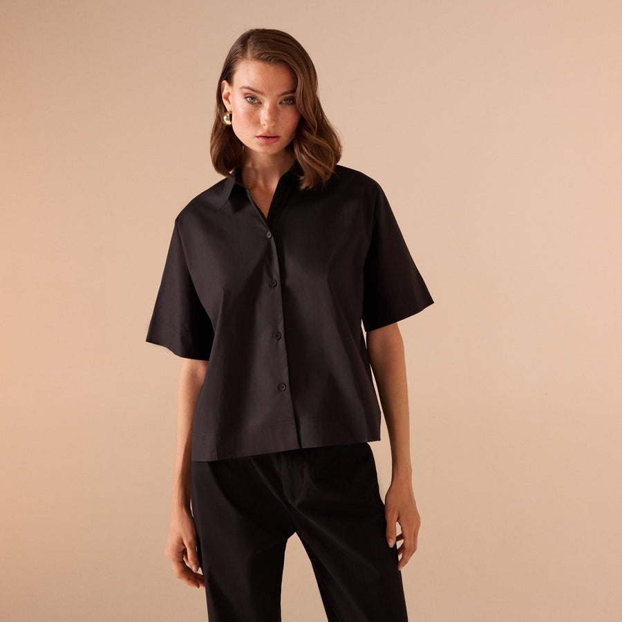 Short sleeve oversized poplin shirt - shopaleena