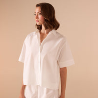 Short sleeve oversized poplin shirt - shopaleena