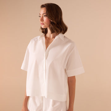 Short sleeve oversized poplin shirt - shopaleena