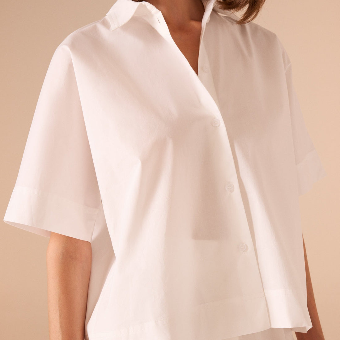 Short sleeve oversized poplin shirt - shopaleena