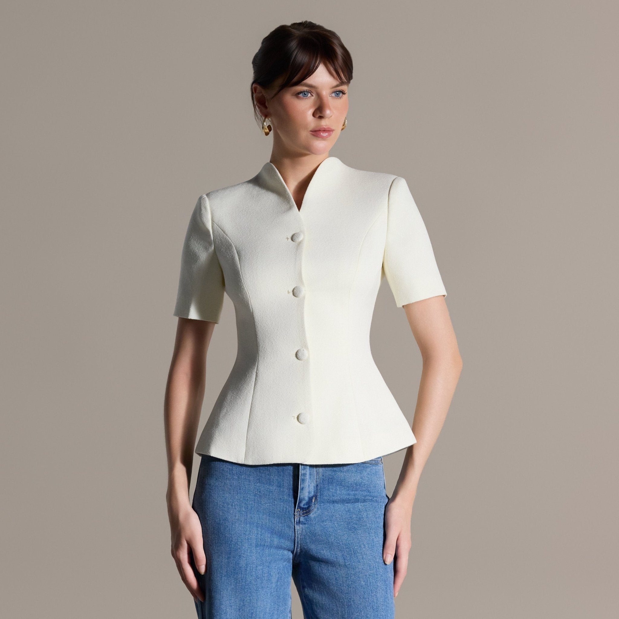 Short Sleeve Peplum Blazer - shopaleena