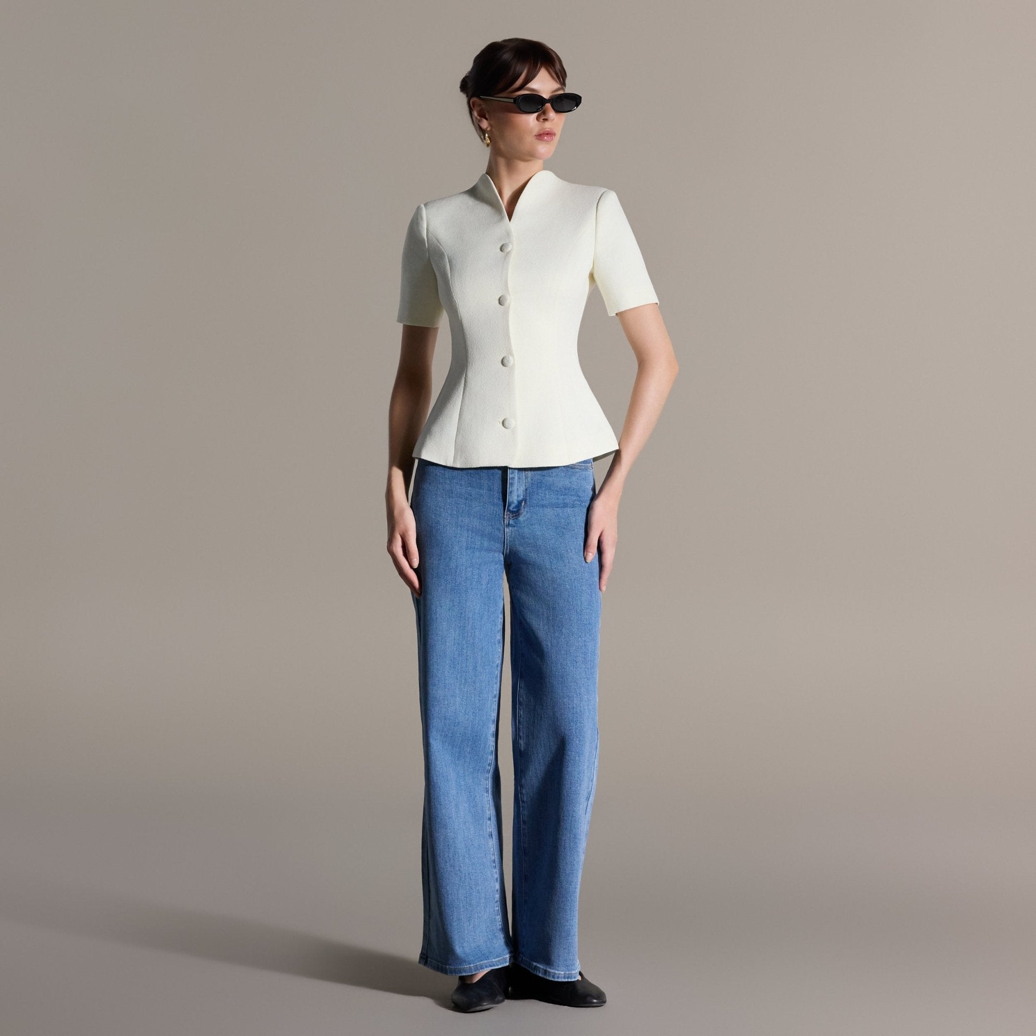 Short Sleeve Peplum Blazer - shopaleena