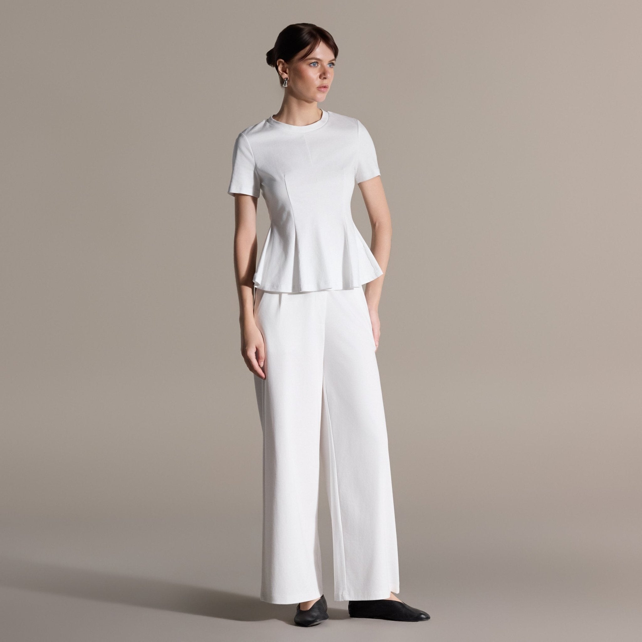 Short Sleeve Peplum Cotton Top - shopaleena