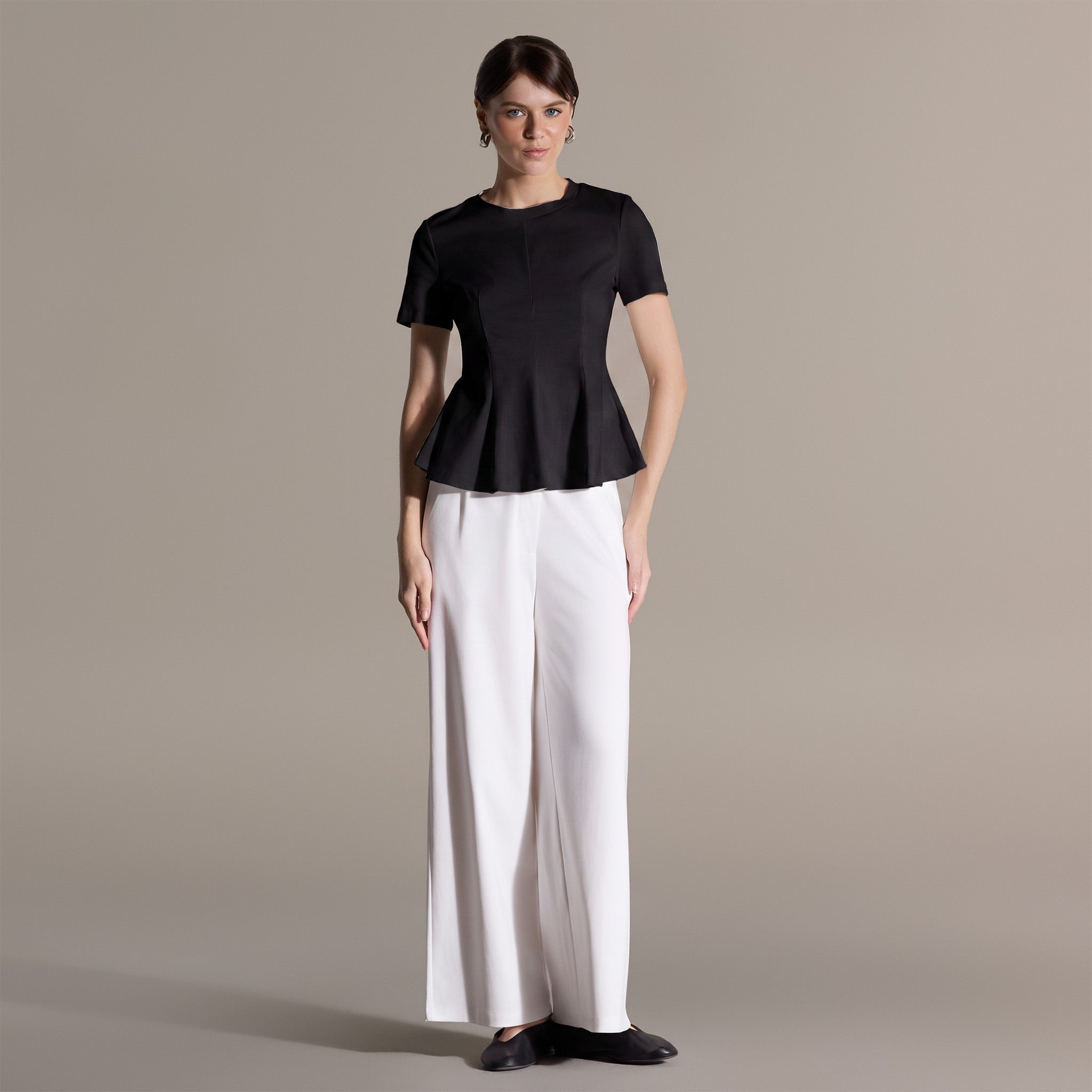 Short Sleeve Peplum Cotton Top - shopaleena