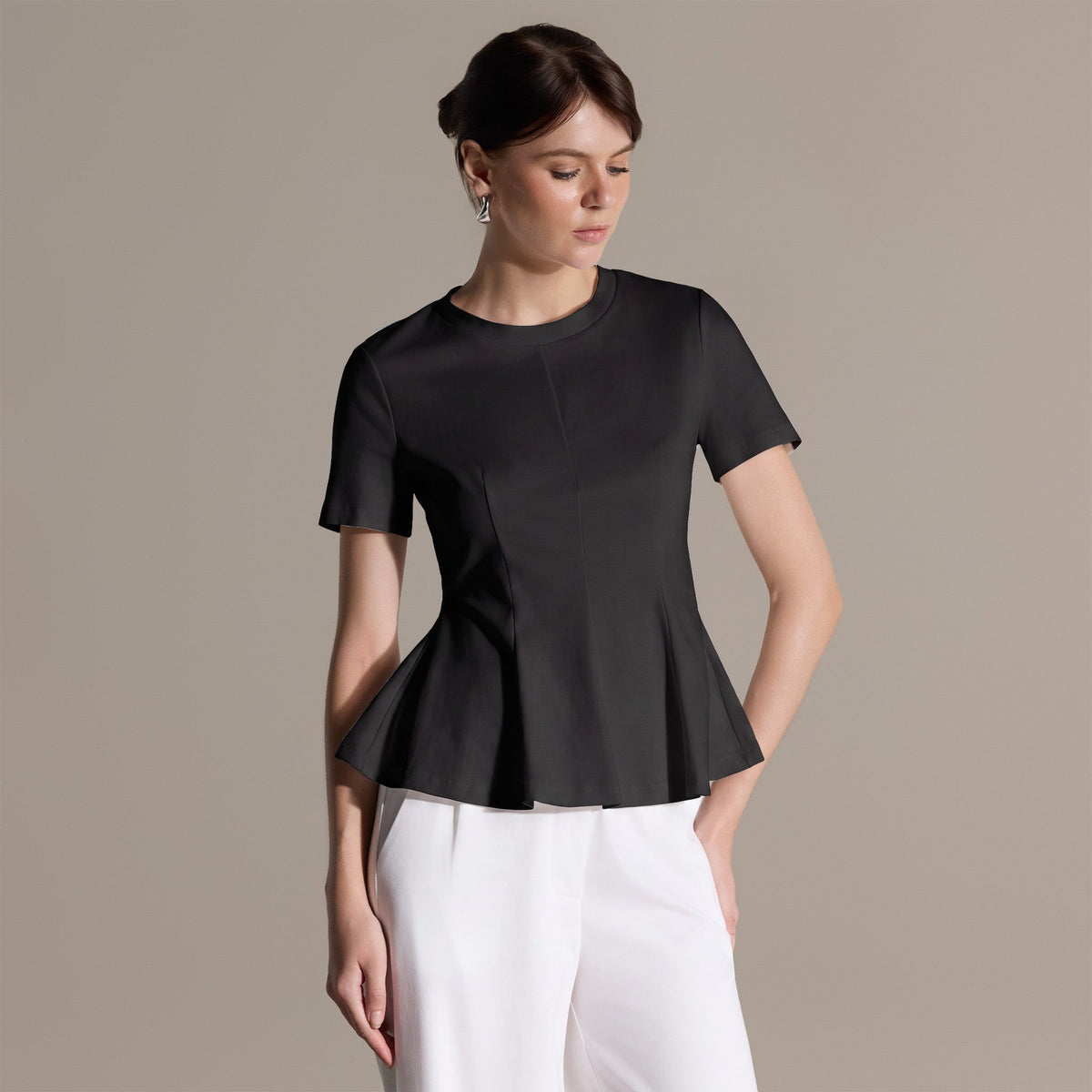 Short Sleeve Peplum Cotton Top - shopaleena