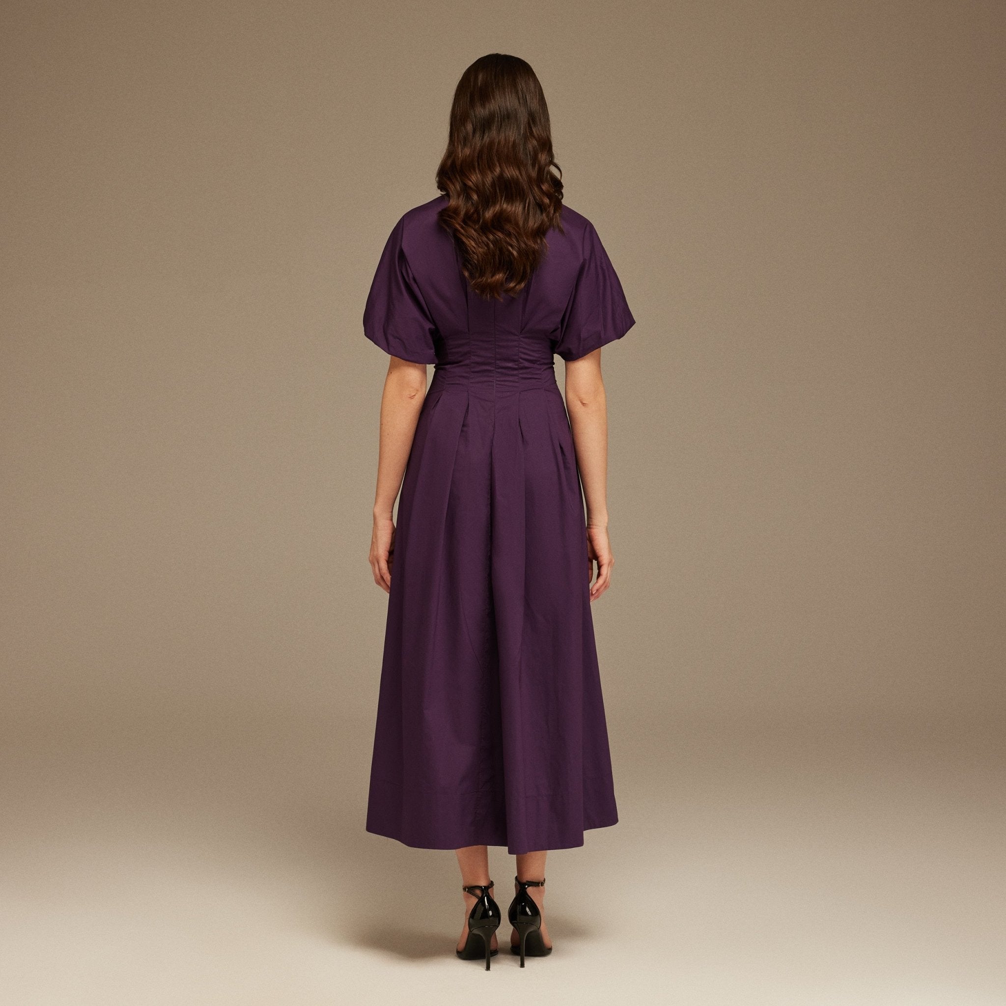 Short Sleeve Purple Pleated Maxi Dress - shopaleena