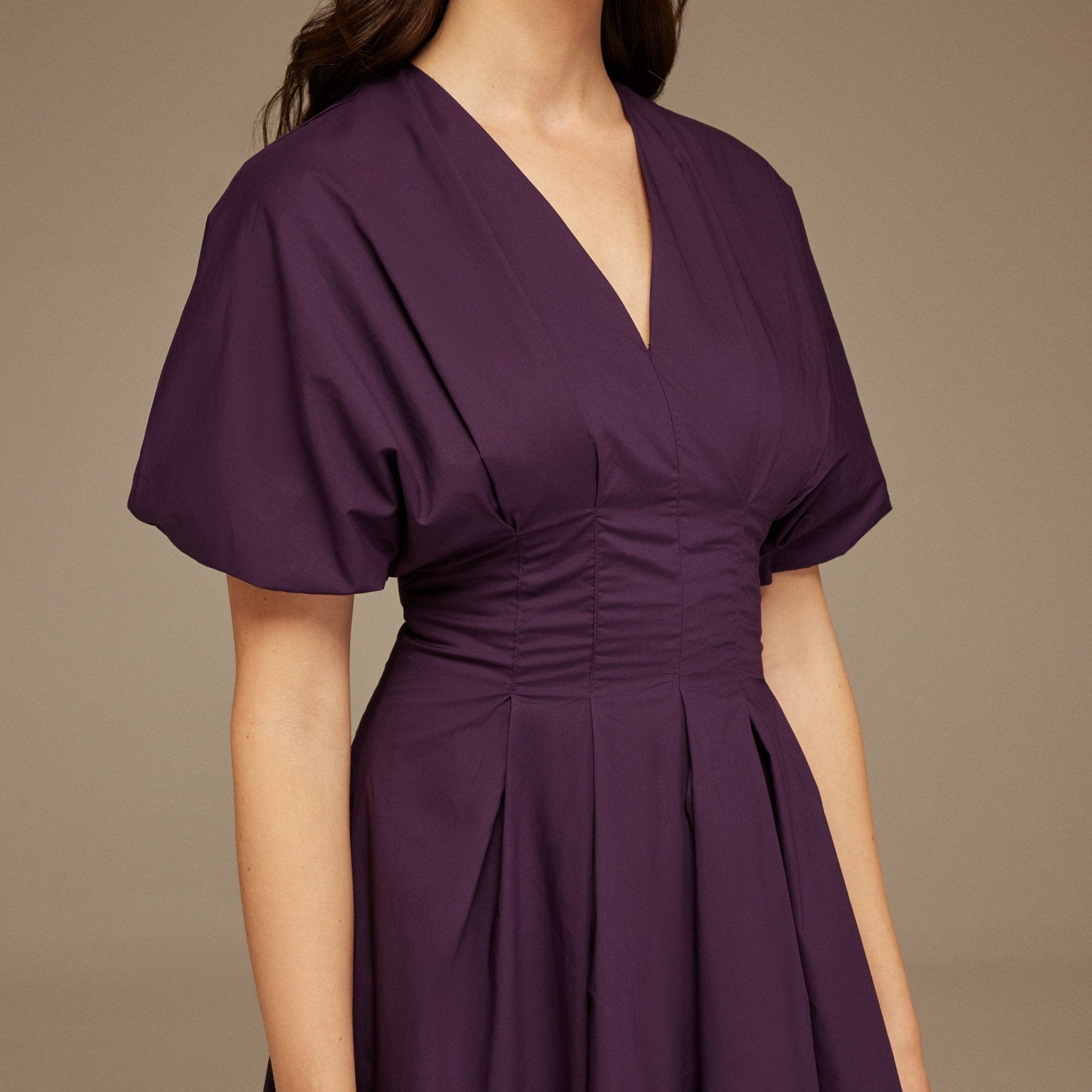 Short Sleeve Purple Pleated Maxi Dress - shopaleena