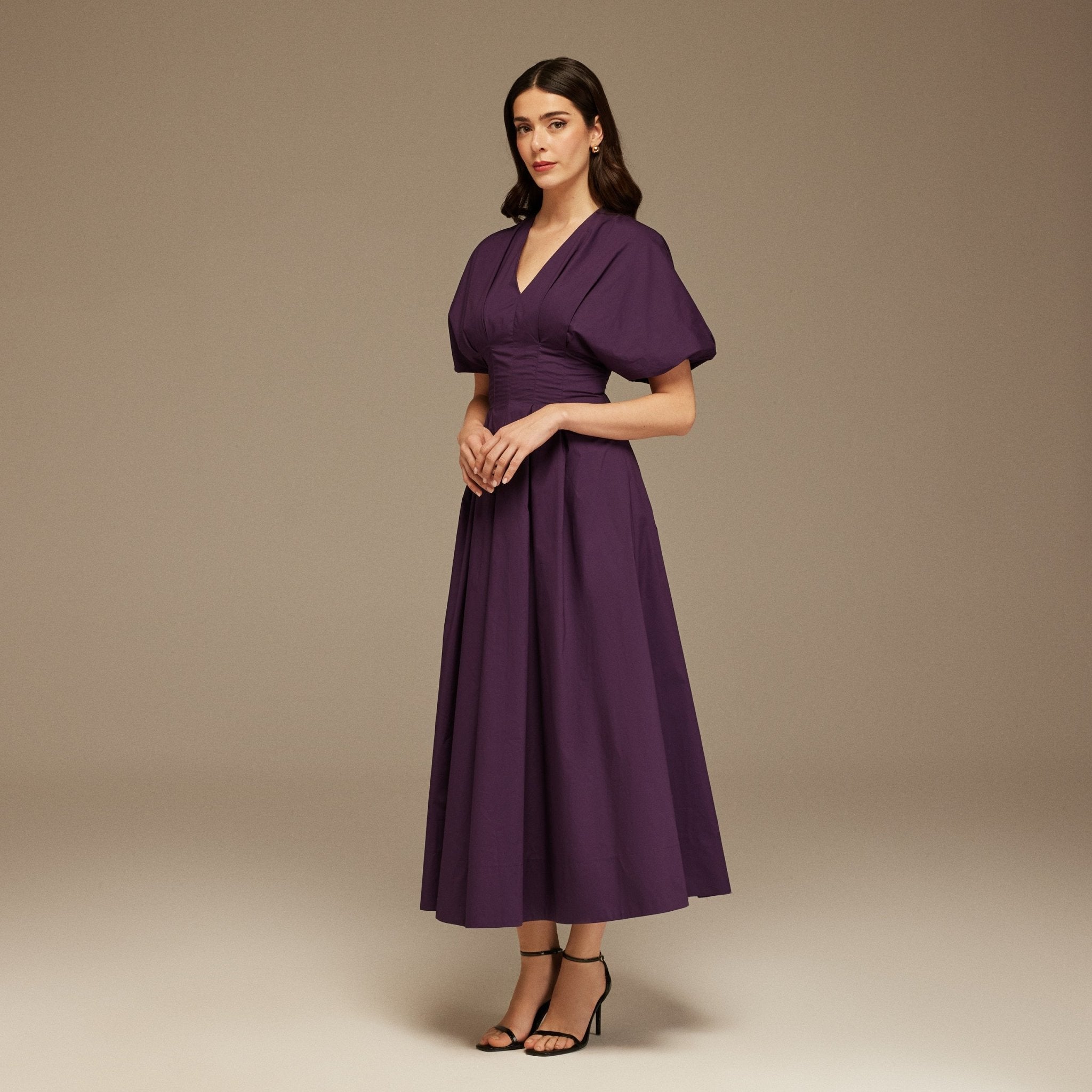 Short Sleeve Purple Pleated Maxi Dress - shopaleena