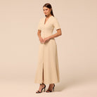 Short Sleeve V Neck Knit Maxi Dress - shopaleena