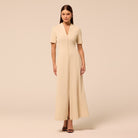 Short Sleeve V Neck Knit Maxi Dress - shopaleena