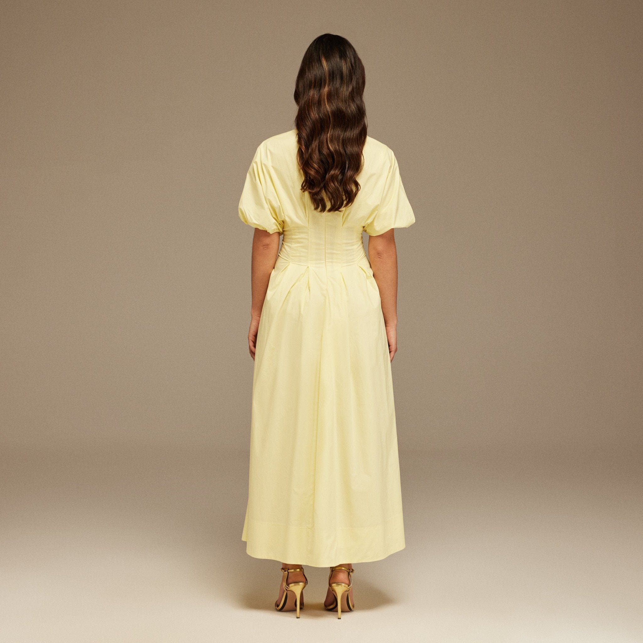 Short Sleeve Yellow Pleated Maxi Dress - shopaleena