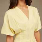 Short Sleeve Yellow Pleated Maxi Dress - shopaleena