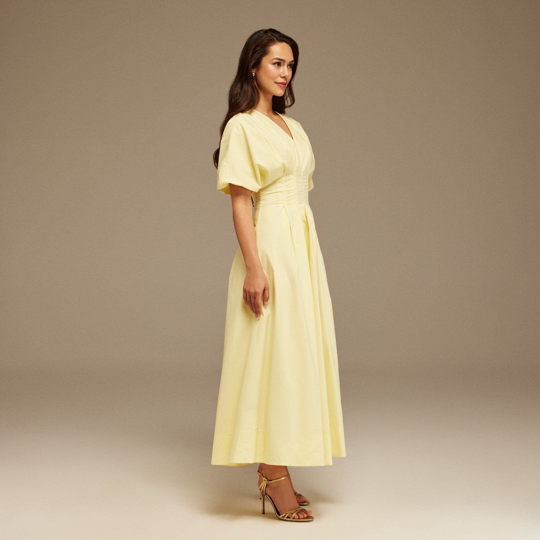 Short Sleeve Yellow Pleated Maxi Dress - shopaleena