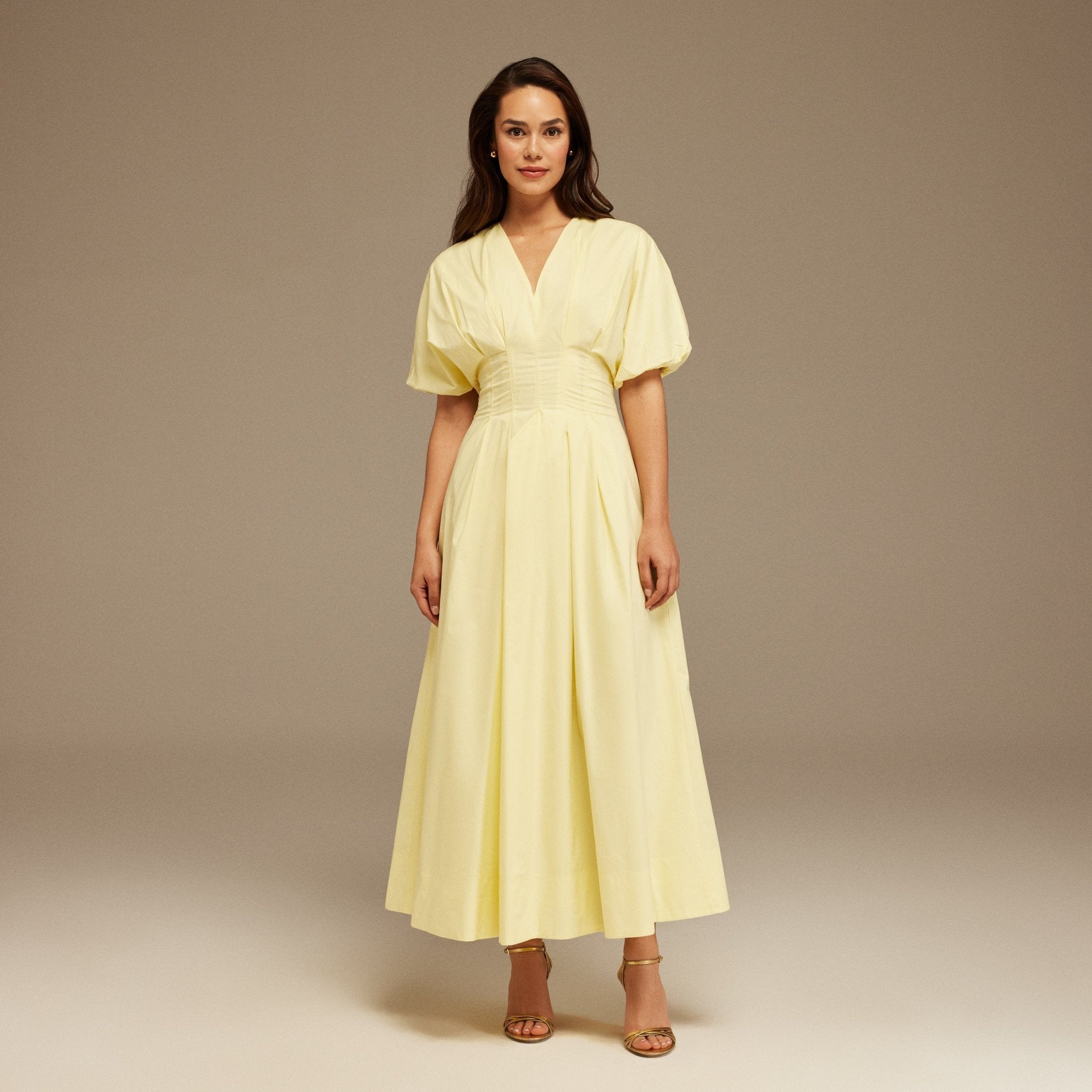 Short Sleeve Yellow Pleated Maxi Dress - shopaleena