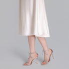 Silver Metallic Ankle Strap High Heel Sandals - shopaleena