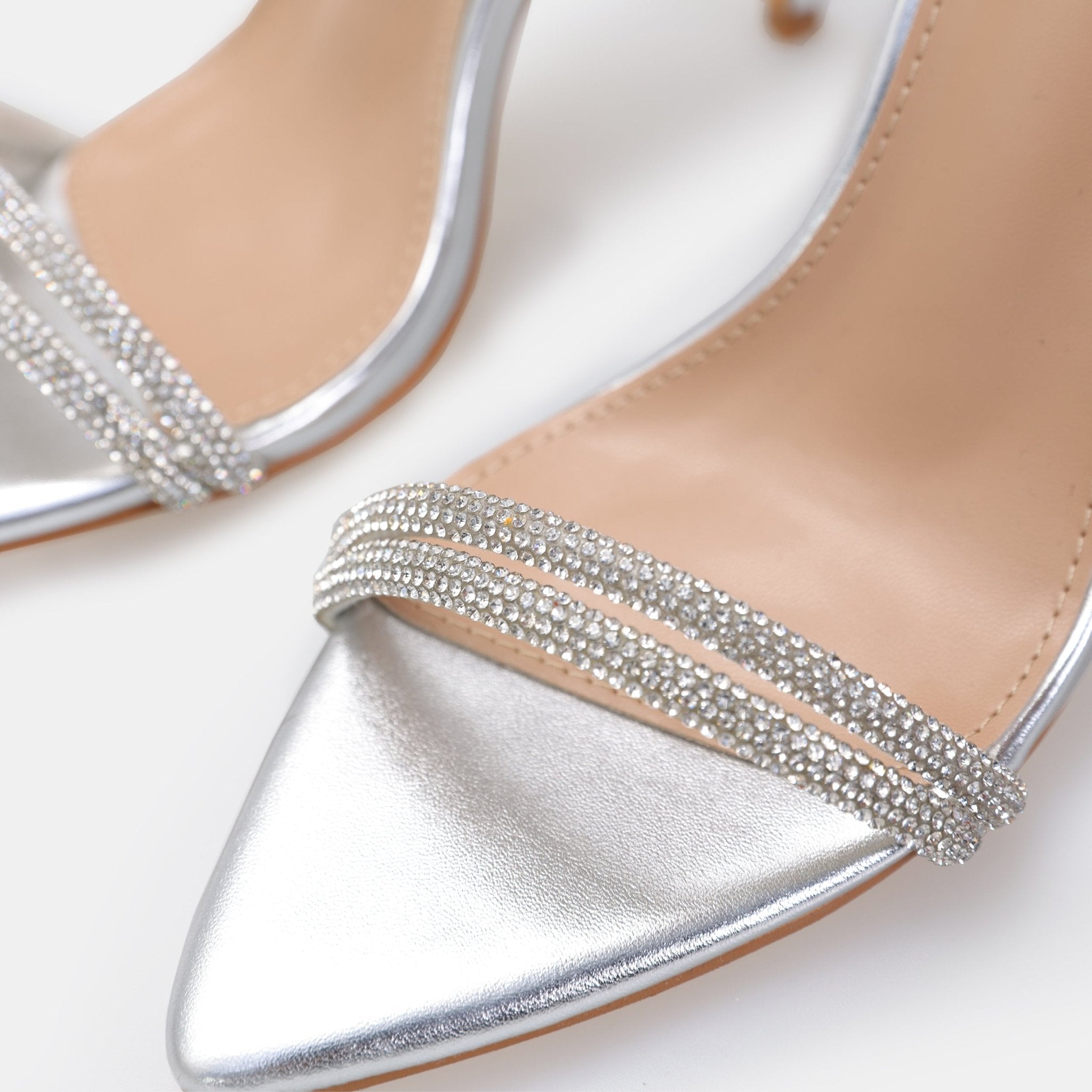 Silver Metallic Ankle Strap High Heel Sandals - shopaleena